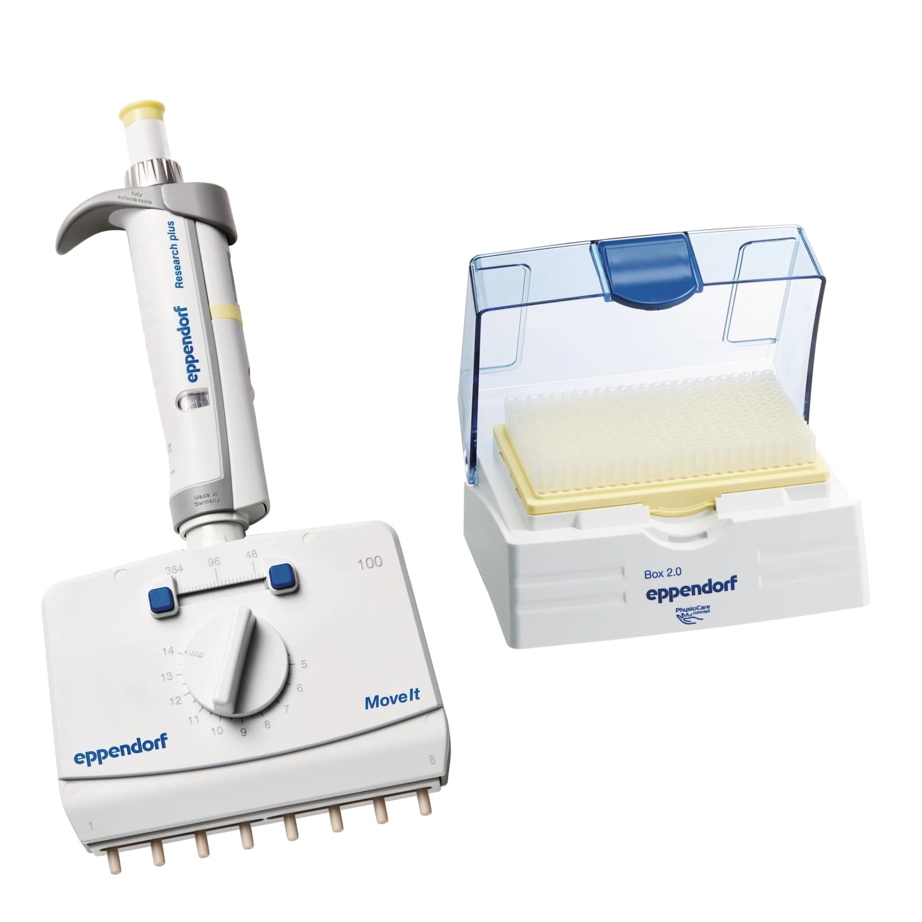 Eppendorf Research® plus Move It®, adjustable cone distance, 8-channel, 5 – 100 µL, light yellow
